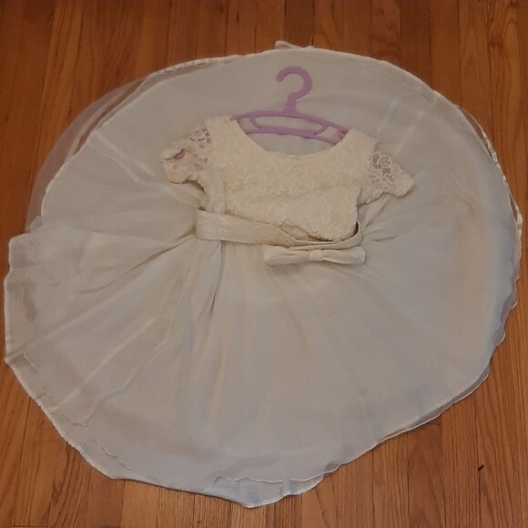 Vtg Girls sz 10 FULL CIRCLE Ivory Off-White Lace & Sheer Dress - Maya and Me USA - Picture 7 of 12